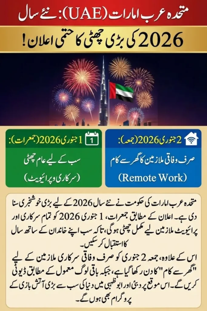 UAE New Year Public Holiday 2026 Schedule for Government and Private Sectors